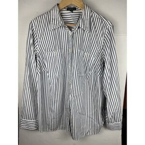 Women RLR Lauren Jean Co White Blue Strip Button Down Shirt  XL